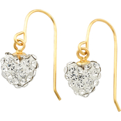 14K Yellow Gold White Crystal Heart Drop Earrings