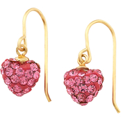 14K Yellow Gold Rose Crystal Heart Drop Earrings