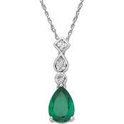 Sterling Silver Created Emerald and Created White Sapphire Pendant