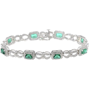 Sterling Silver Simulated Emerald Bracelet with Diamond Accents