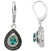 Sterling Silver Simulated Emerald Earrings with Black and White Diamond Accents
