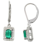 Sterling Silver Simulated Emerald Earrings with Diamond Accents