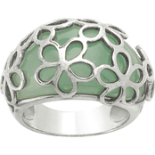 Dyed Green Jade and Sterling Silver Flower Ring, Size 7
