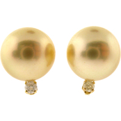 14K Yellow Gold Diamond and Golden South Sea Pearl Studs