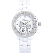 Disney Mickey Mouse Women's White Enamel Sparkle Watch 5445968