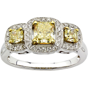 18K Two Tone 1 1/5 CTW Fancy Yellow and White Diamond Ring, Size 7