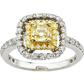 18K Two Tone 1 3/8 CTW Fancy Yellow and White Diamond Ring
