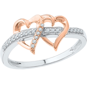10K Two Tone Gold 1/10 CTW Diamond Double Heart Ring