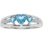 Sterling Silver Blue Topaz Heart Birthstone Ring with Diamond Accents - December