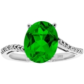 Sterling Silver Created Emerald Ring with Diamond Accents