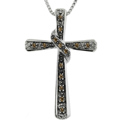 Sterling Silver Cross Pendant with Brown Diamond Accents