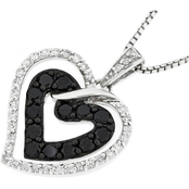 Sterling Silver 2/3 CTW Black and White Diamond Heart Pendant