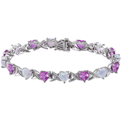 Sterling Silver Opal, Created Pink Sapphire and Diamond Accents Bracelet