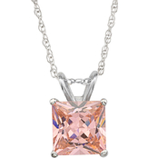 14K White Gold 6mm Square Pink Cubic Zirconia Pendant