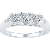 14K White Gold 1 CTW 3 Stone Princess Cut Diamond Ring
