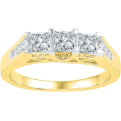 14K Yellow Gold 1 CTW 3 Stone Princess Cut Diamond Ring