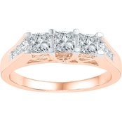 14K Rose Gold 1 CTW Princess Cut Diamond 3 Stone Ring