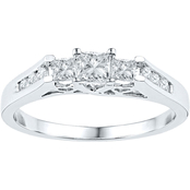 14K White Gold 1/2 CTW Princess Cut Diamond 3 Stone Ring