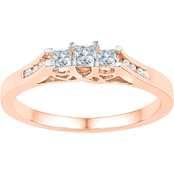 10K Pink Gold 1/4 CTW 3 Stone Diamond Ring