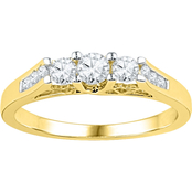 14K Yellow Gold 1/2 CTW Diamond 3 Stone Plus Ring