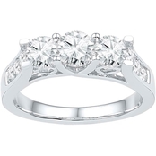 14K White Gold 1 1/2 CTW 3 Stone Round Diamond Engagement Ring