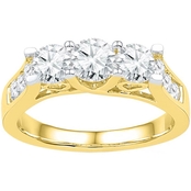 14K Yellow Gold 1 1/2 CTW 3 Stone Round Diamond Engagement Ring
