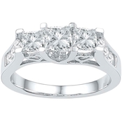 14K White Gold 1 1/2 CTW 3 Stone Princess Cut Diamond Engagement Ring