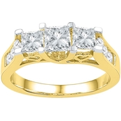 14K Yellow Gold 1 1/2 CTW 3 Stone Princess Cut Diamond Engagement Ring