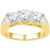 14K Yellow Gold 2 CTW 3 Stone Round Diamond Engagement Ring