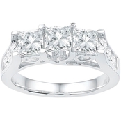 14K White Gold 2 CTW 3 Stone Princess Cut Diamond Engagement Ring