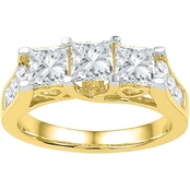 14K Yellow Gold 2 CTW 3 Stone Princess Cut Diamond Engagement Ring