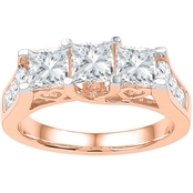 14K Rose Gold 2 CTW 3 Stone Princess Cut Diamond Engagement Ring