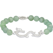 Dyed Green Jade and White Topaz Dragon Bracelet in Sterling Silver