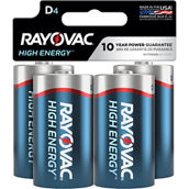 Rayovac High Energy D Alkaline Battery 4pk.