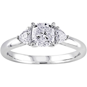 Diamore 14K White Gold 1 CTW Cushion Cut Diamond 3 Stone Engagement Ring