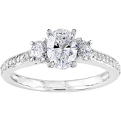 Diamore 14K White Gold 1 1/10 CTW Oval Cut Diamond 3 Stone Engagement Ring