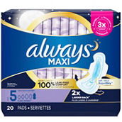 Always Maxi Size 5 Extra Heavy Overnight Pads with Flexi-Wings 20 ct.