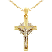 Latin Treasures 14K Two Tone Diamond Cut Crucifix Pendant