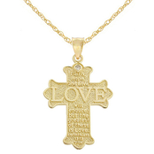 Latin Treasures 14K Yellow Gold Love Cross Pendant with Diamond Accent