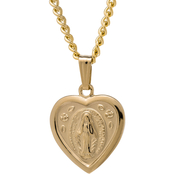 14K Yellow Gold Filled Solid Heart Shaped Miraculous Medal Pendant