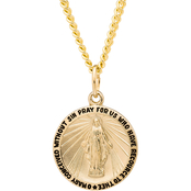 14K Yellow Gold Filled Solid Round Prayer Medal Pendant