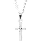 Kids Sterling Silver Polished Diamond Accent Cross Pendant