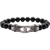 Black Agate Bead Bracelet with Stainless Steel Clasp