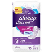Always Discreet Light Absorbency Incontinence Pads 30 ct.