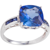 10K White Gold Lab Created Blue Sapphire and White Topaz Ring