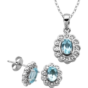 Rhodium over Sterling Silver Sky Blue Topaz Diamond Accent Earring and Pendant Set