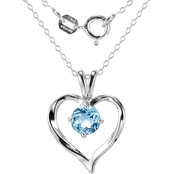 Rhodium over Sterling Silver Genuine Sky Blue Topaz Heart Pendant