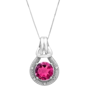 10K White Gold Pink Topaz with Diamond Accent Love Knot Pendant