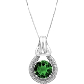 10K White Gold Created Emerald with Diamond Accent Love Knot Pendant