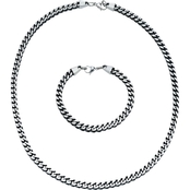 Black and White Stainless Steel Chain Necklace and Bracelet Set